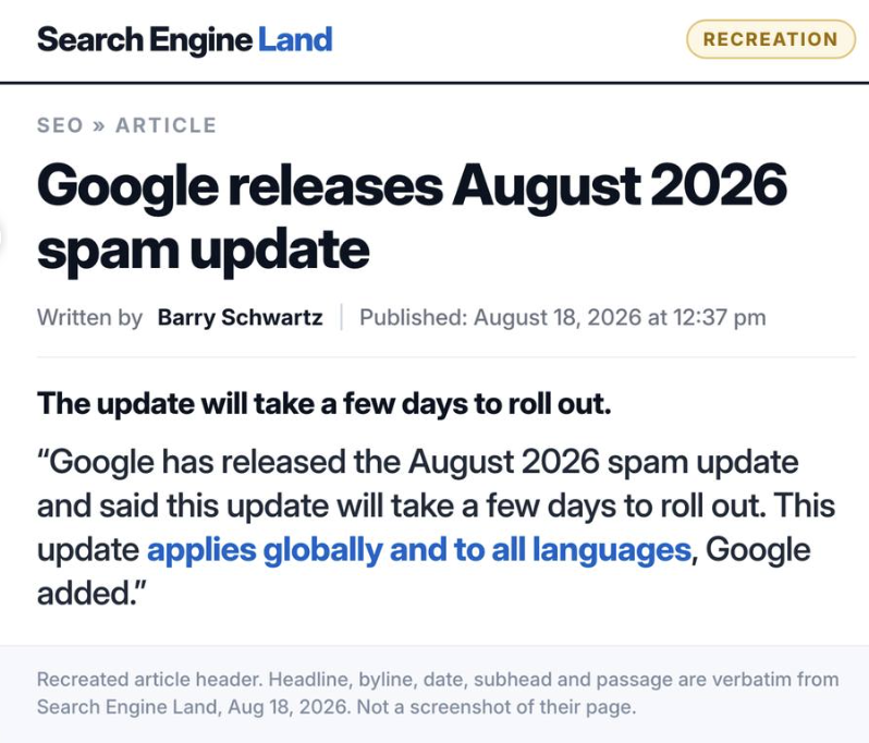 Search Engine Land — spam update août 2026
